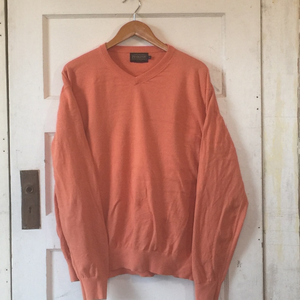 😊Pendleton Orange Long Sleeve V Neck Sweater